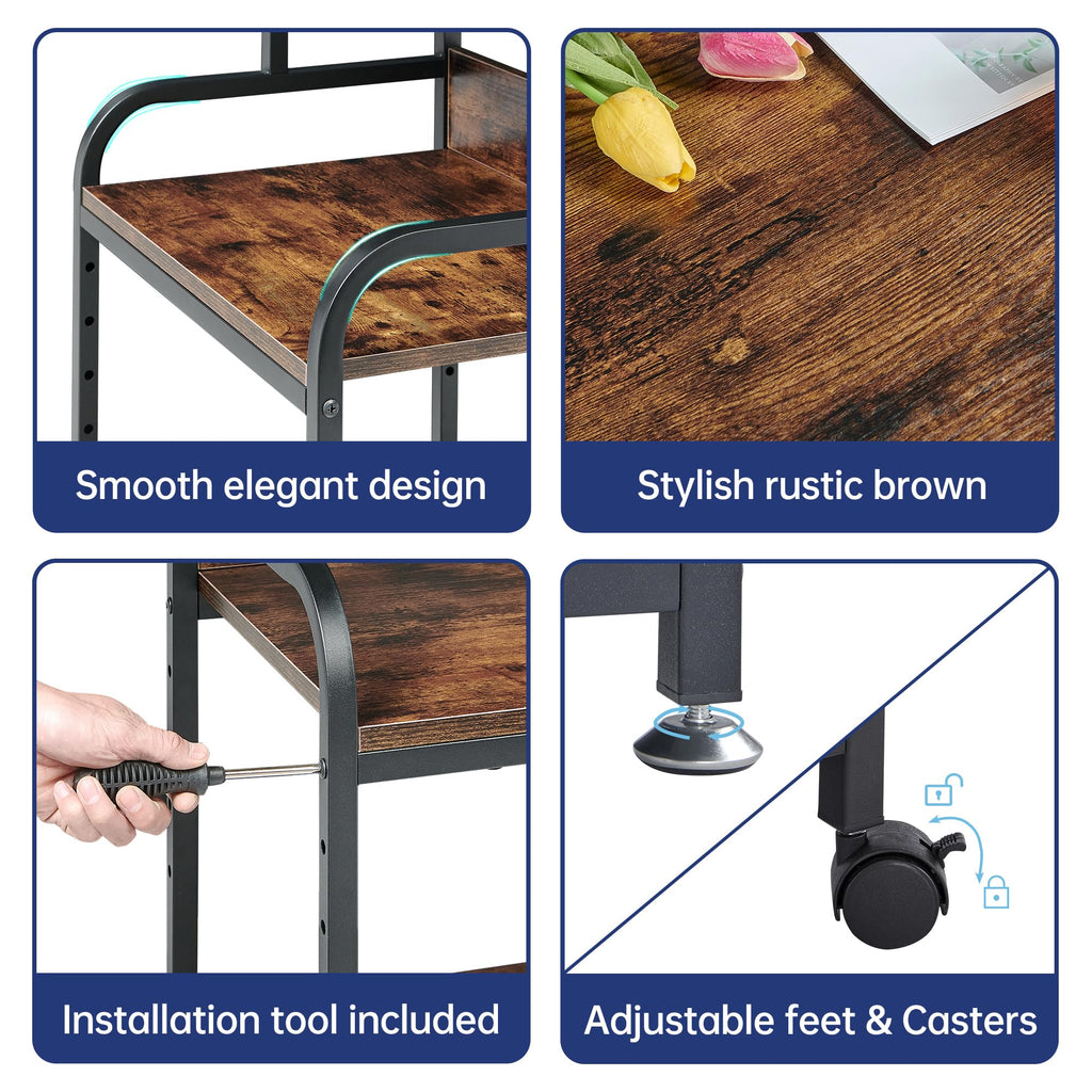 Fannova 3 Tier Gray Printer Stand with Height Adjustable Storage Shelf