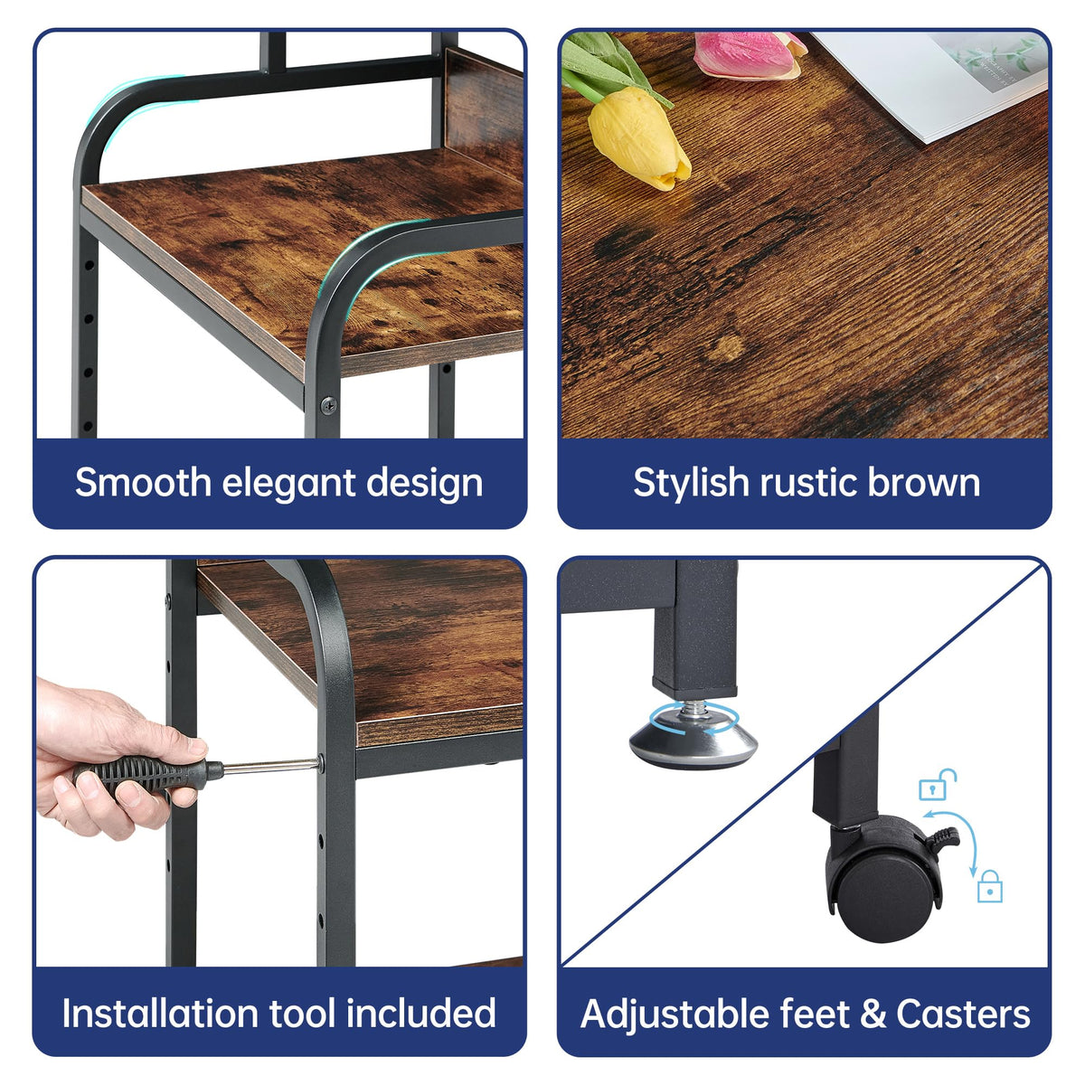 Fannova 3 Tier Gray Printer Stand with Height Adjustable Storage Shelf