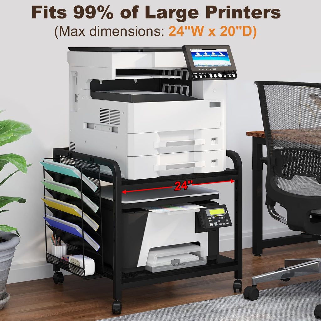 EasyCom 24"x20" Printer Stand with Storage, File Holder & Wheels, Brown
