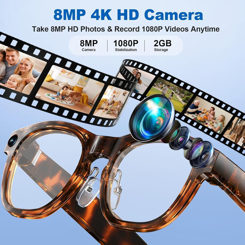 AI Smart Glasses with 8MP Camera, HD Photo & Video, Real-Time Translation, AI Assistant & Object Recognition, Photochromic Lenses, Bluetooth 5.4 Calls & Music, IP65 Waterproof, 7-8Hr Battery
