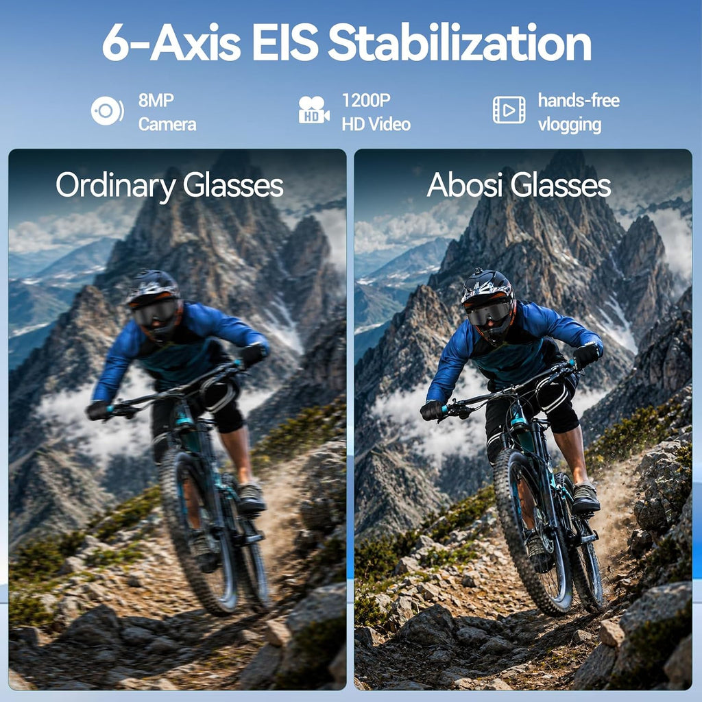 AI Smart Glasses with Camera, ChatGPT & AI Object Recognition, 1200P Video with 6-Axis EIS, Polarized UV400 Sunglasses, Real-Time Translation, IP64 Waterproof for Cycling, Hiking & Vlogging