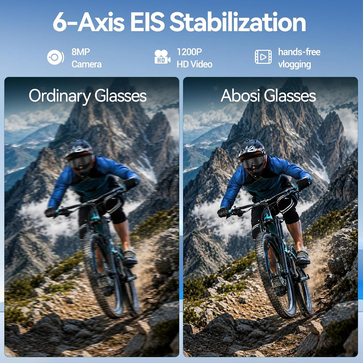 AI Smart Glasses with Camera, ChatGPT & AI Object Recognition, 1200P Video with 6-Axis EIS, Polarized UV400 Sunglasses, Real-Time Translation, IP64 Waterproof for Cycling, Hiking & Vlogging