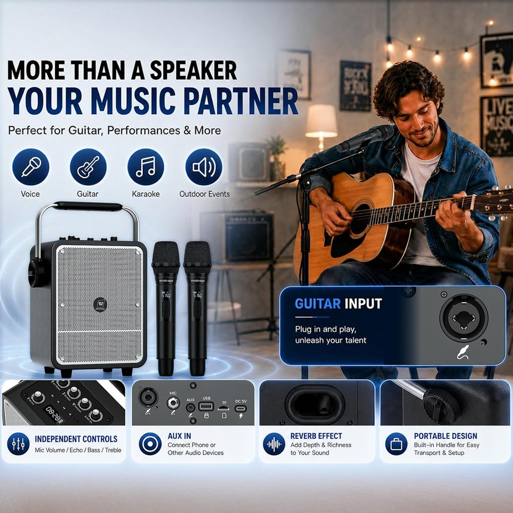 150W High-Power Karaoke Machine with 2 Wireless Microphones for Adults S200