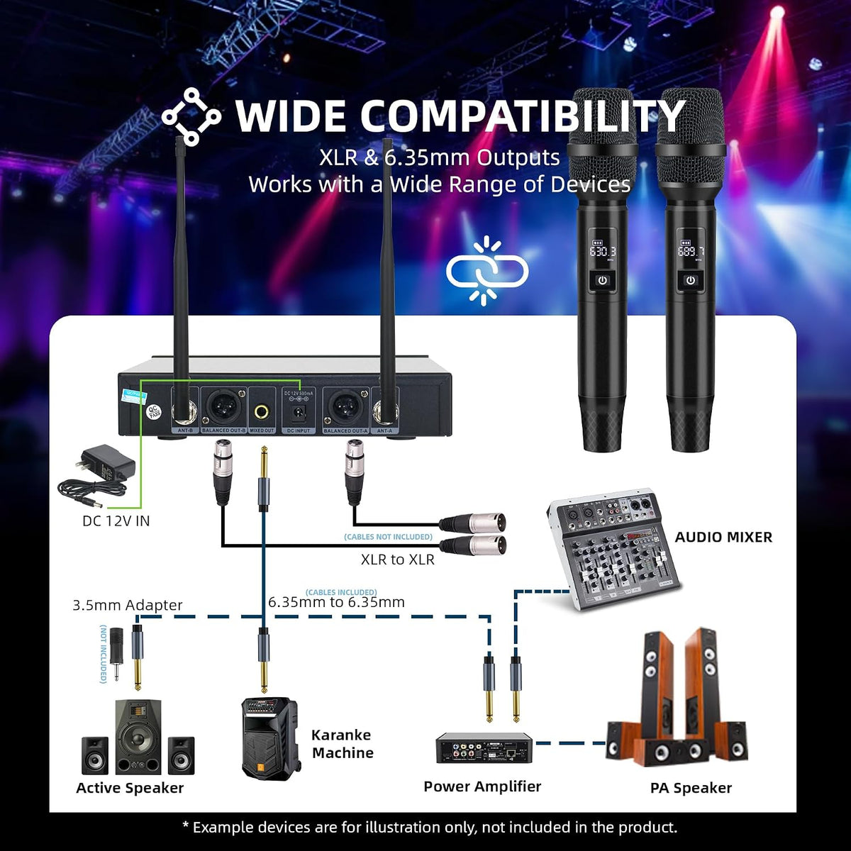 Professional Wireless Microphone System, 500ft Long Range 2.4G Cordless Mic Set with 40H Playtime, Dynamic Microphones Memory Function for Karaoke Singing, DJ, Church, Party, Wedding