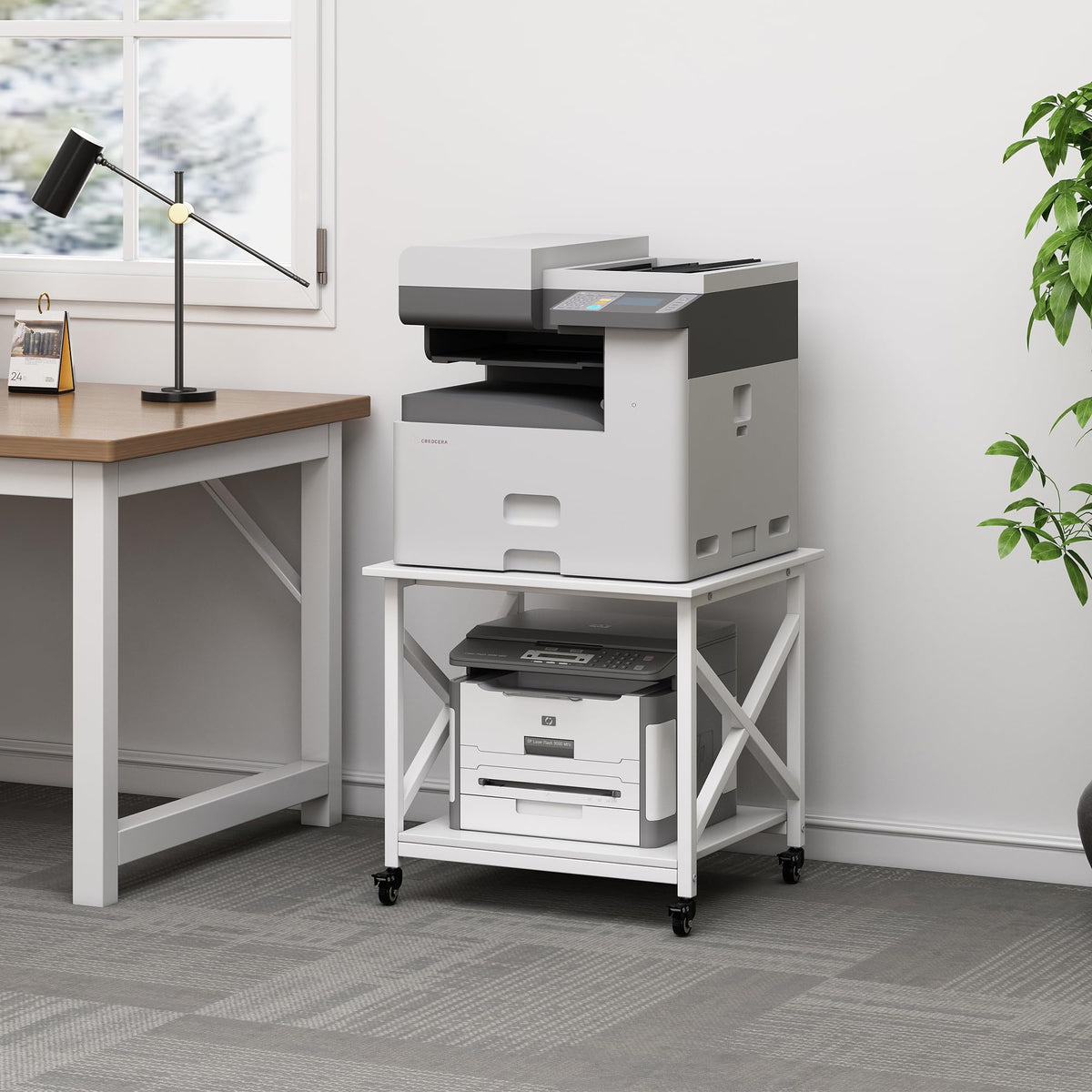 Fannova 2 Tier Large Printer Stand 23.6"x23.6"x22.6" with Storage Shelf