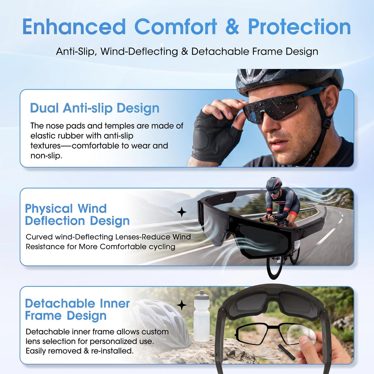 AI Smart Glasses with Camera, Bluetooth Sunglasses for Sports-Blue