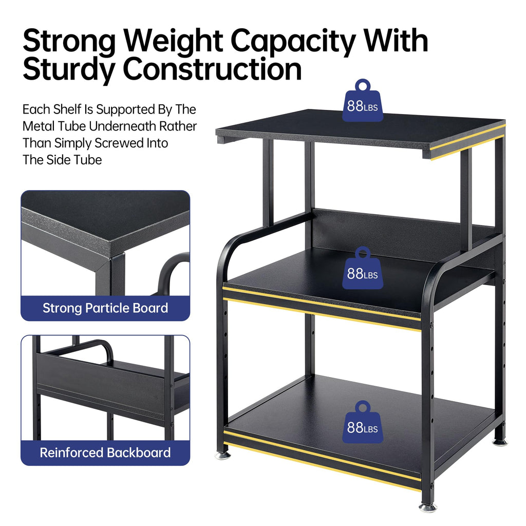 Fannova 3 Tier Gray Printer Stand with Height Adjustable Storage Shelf