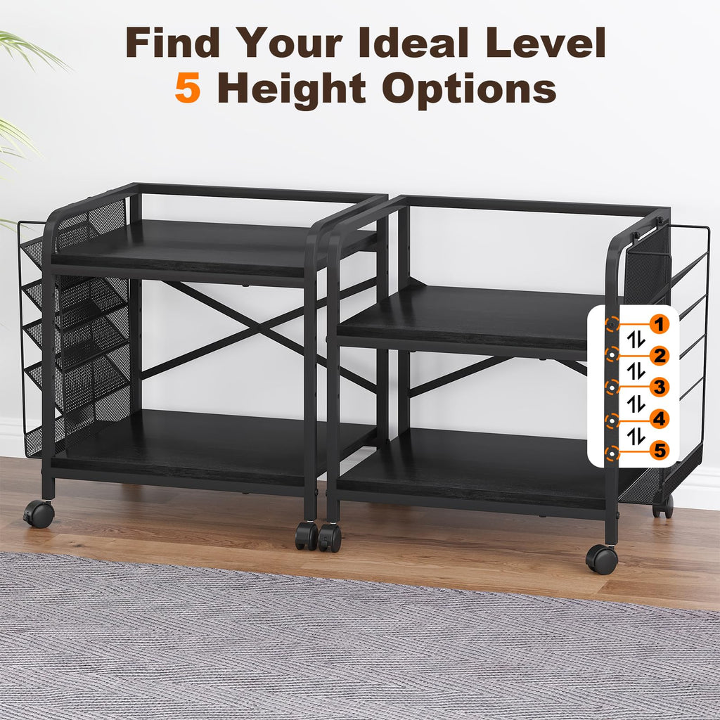 EasyCom 24"x20" Printer Stand with Storage, File Holder & Wheels, Brown