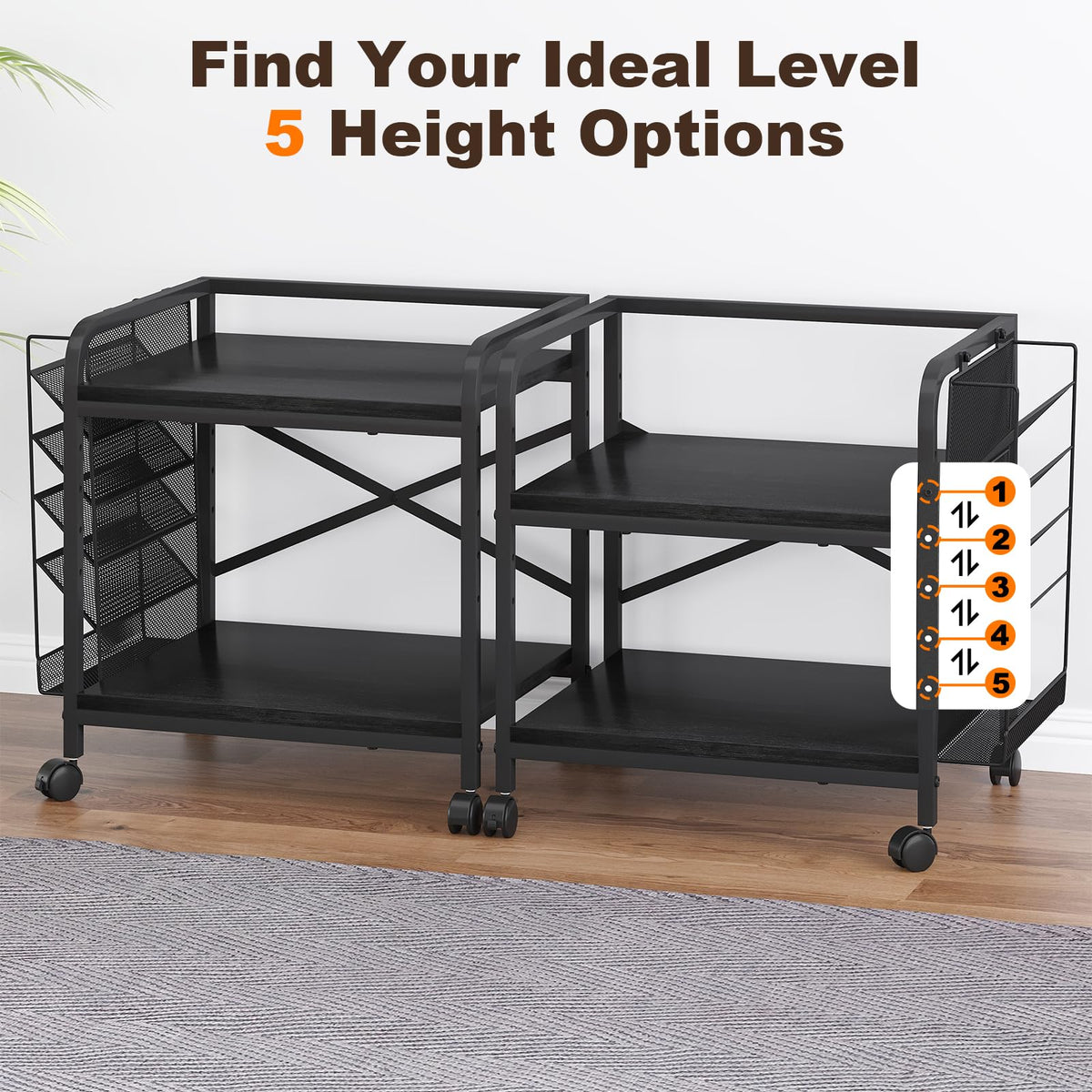 EasyCom 24"x20" Printer Stand with Storage, File Holder & Wheels, Brown