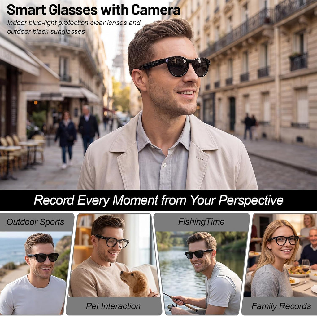Smart Glasses with Camera,8MP 1080P Video Camera for Men Women