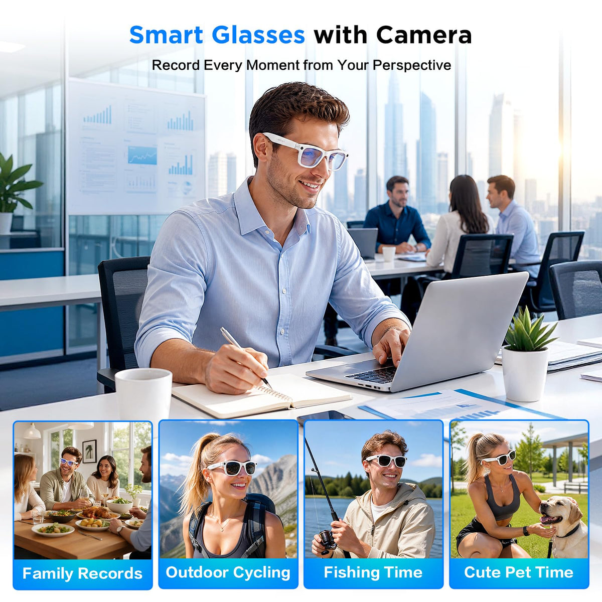 Smart Glasses with Camera, 13MP HD AI Recording Sunglasses for Men Women