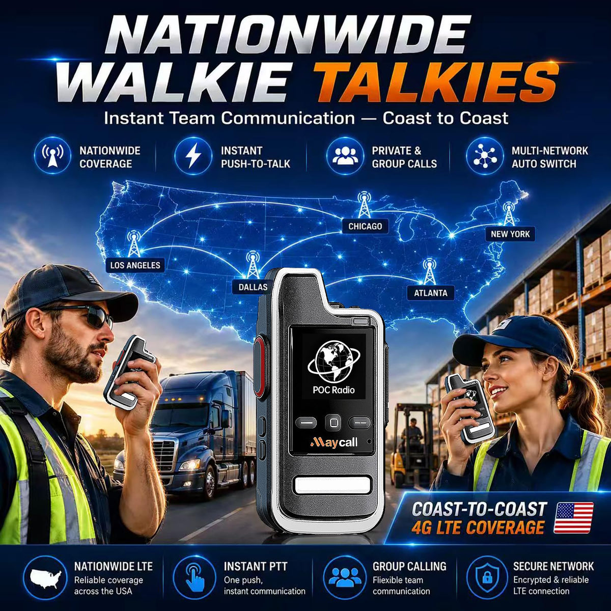 Global Lifetime Free Rapid 4G LTE PoC Radio Walkie Talkies Unlimited Range