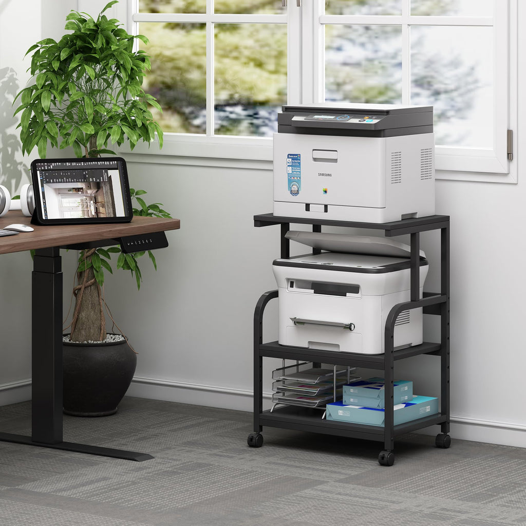 Fannova 3 Tier Gray Printer Stand with Height Adjustable Storage Shelf