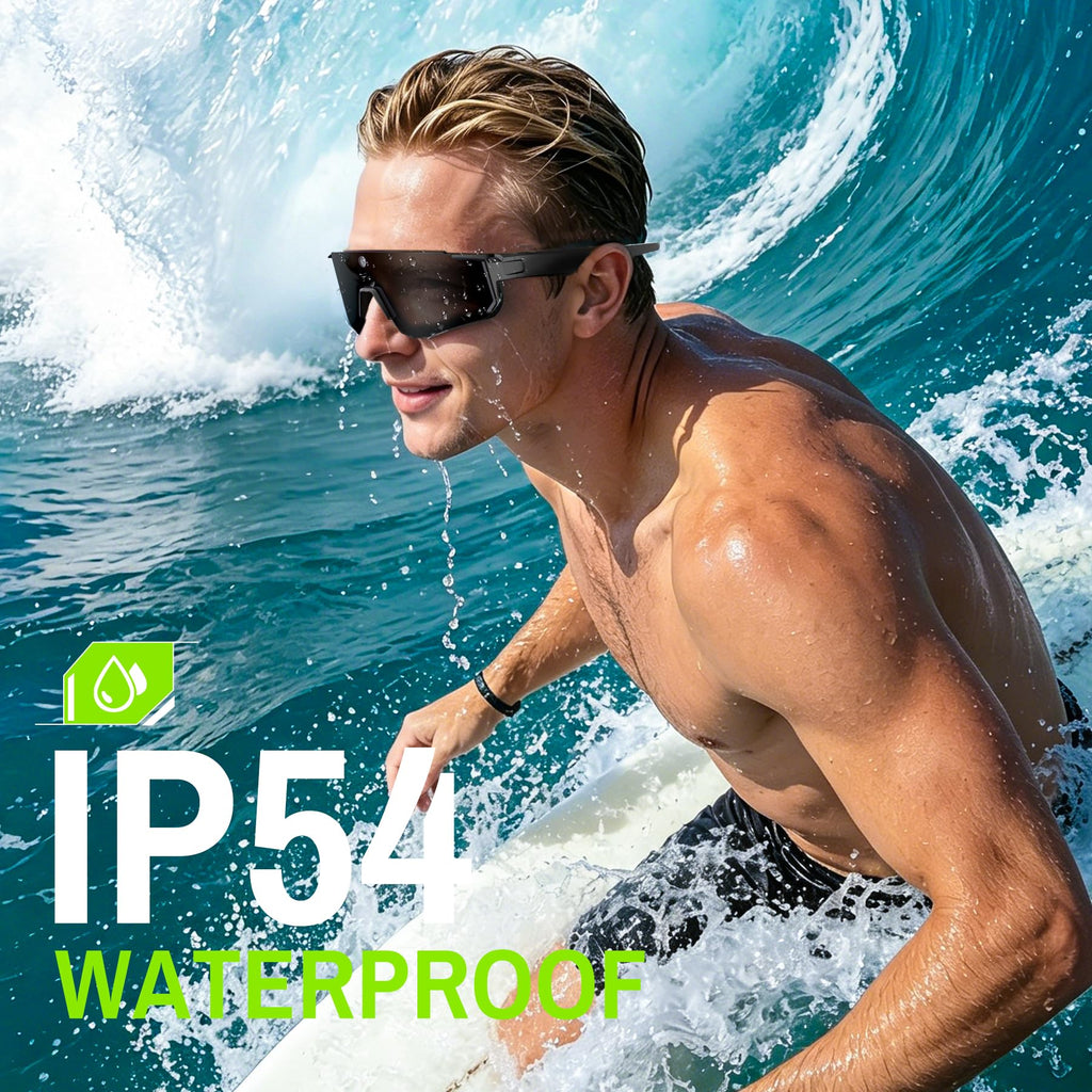 AI Smart Glasses, Voice Control Sports Sunglasses, EIS Anti-Shake, IP54 Waterproof, Real-Time Translation, Open Ear Audio Cycling Glasses for Outdoor Hiking Surfing Running