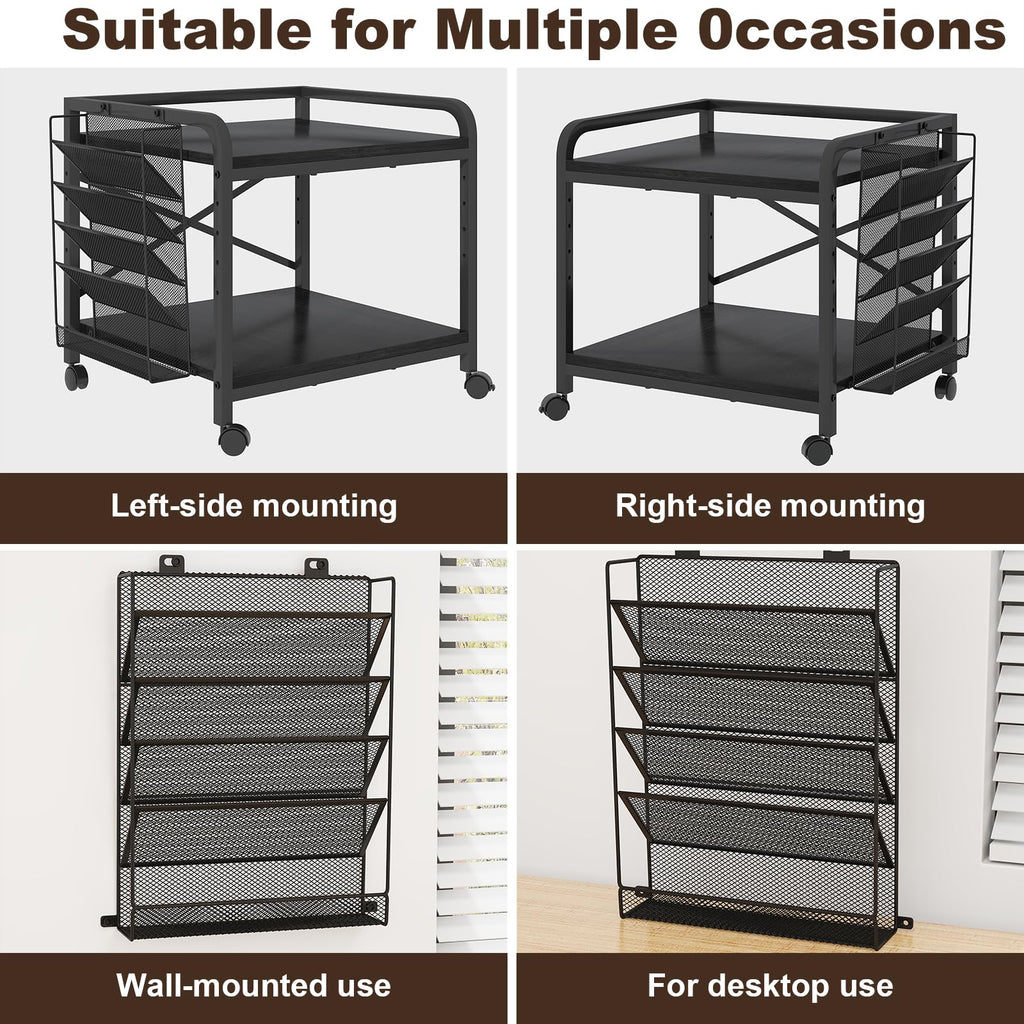 EasyCom 24"x20" Printer Stand with Storage, File Holder & Wheels, Brown