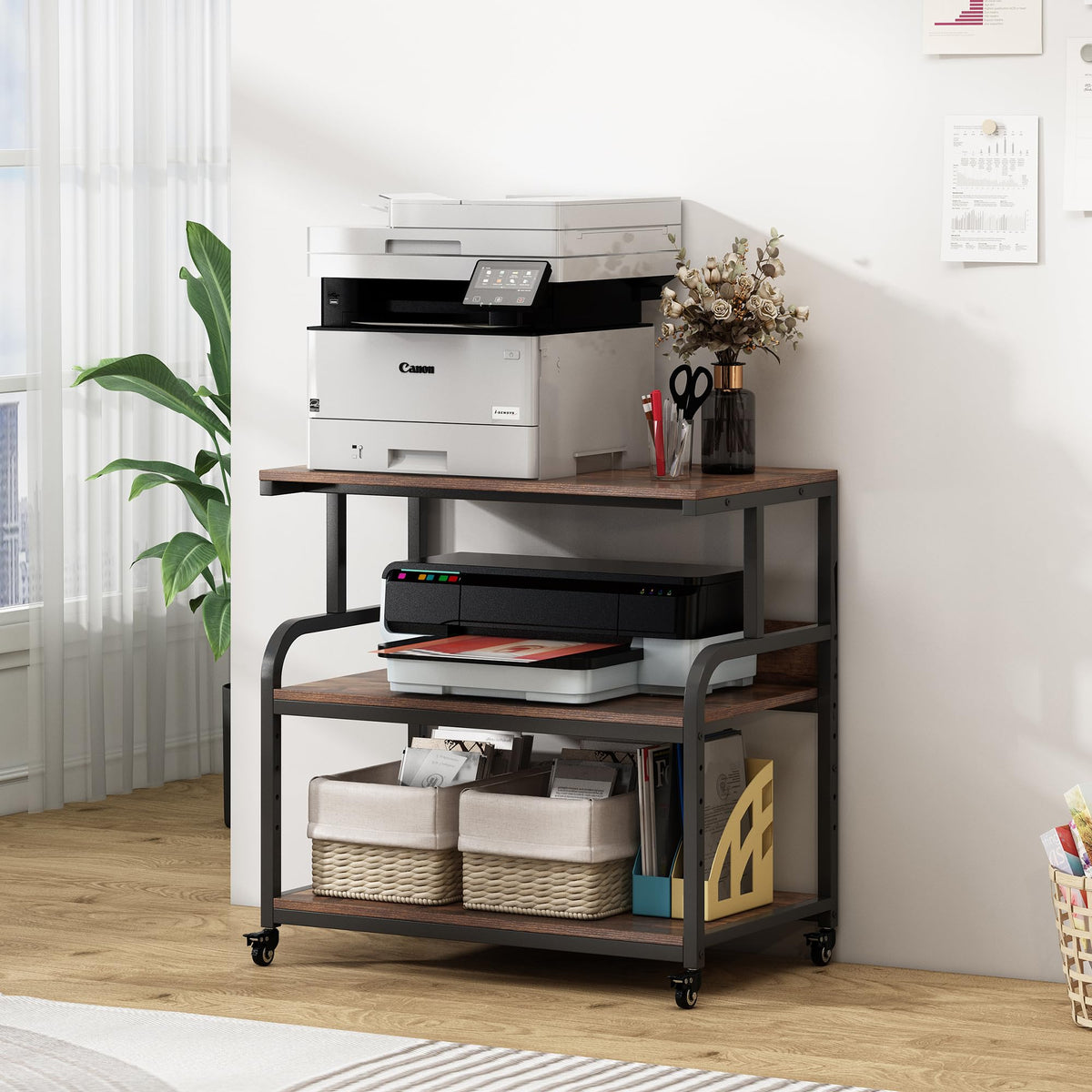 Fannova 23.6"x18.9"x30" Large Printer Stand with Adjustable Storage Shelf