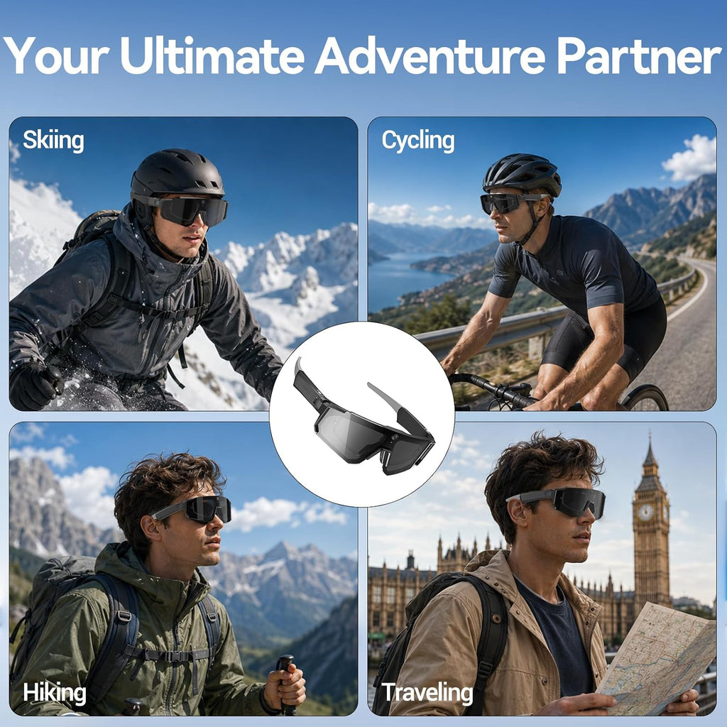 AI Smart Glasses with Camera, ChatGPT & AI Object Recognition, 1200P Video with 6-Axis EIS, Polarized UV400 Sunglasses, Real-Time Translation, IP64 Waterproof for Cycling, Hiking & Vlogging