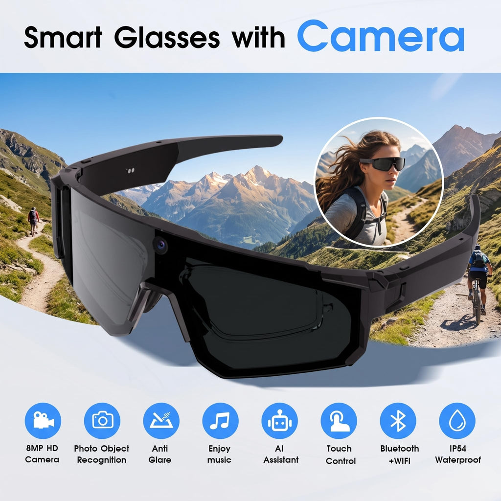 AI Smart Glasses with Camera, Bluetooth Sunglasses for Sports-Blue