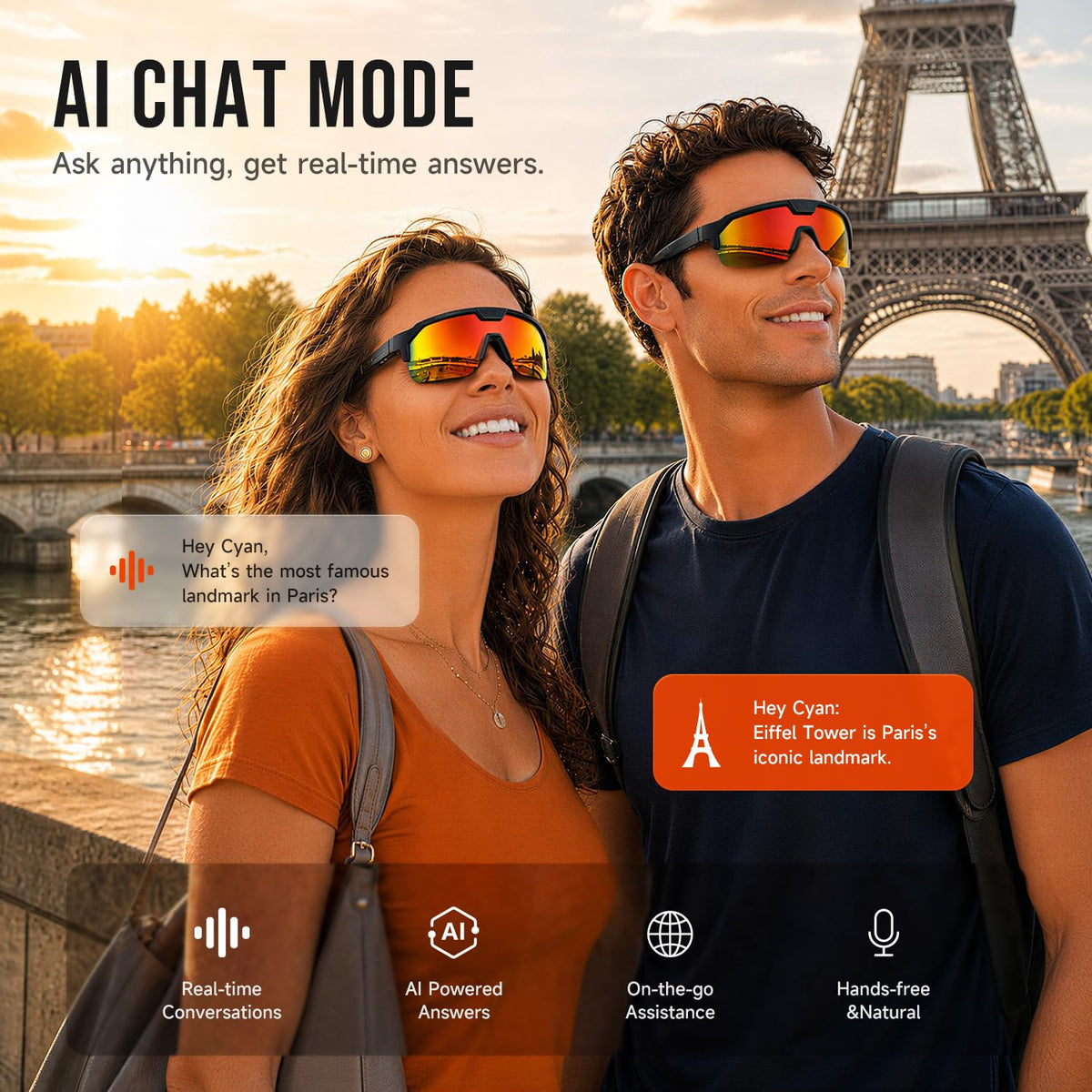 AI Smart Glasses with 35MP Camera,1200P EIS Video Recorder for Cycling