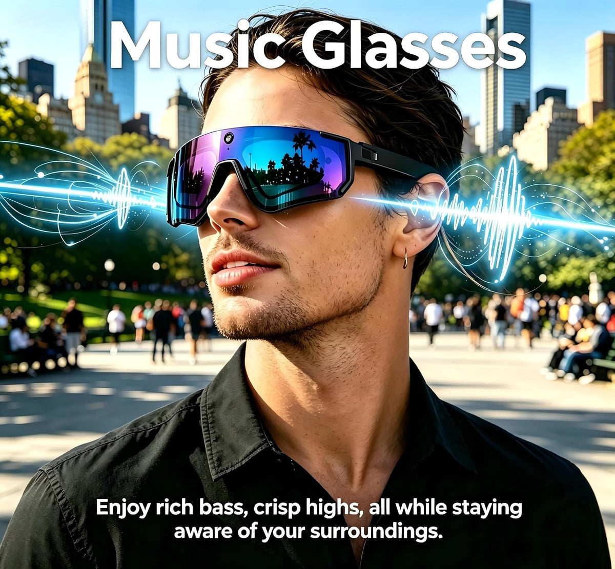 AI Smart Glasses, Voice Control Sports Sunglasses, EIS Anti-Shake, IP54 Waterproof, Real-Time Translation, Open Ear Audio Cycling Glasses for Outdoor Hiking Surfing Running