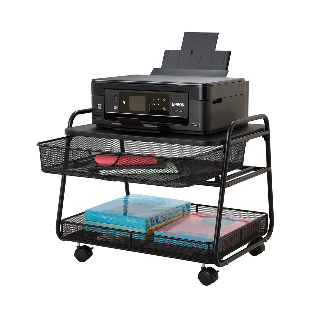 Safco Onyx Rolling Cart Printer Stand, Under-Desk Mobile Utility Table for Home Office with Steel Shelf, Black