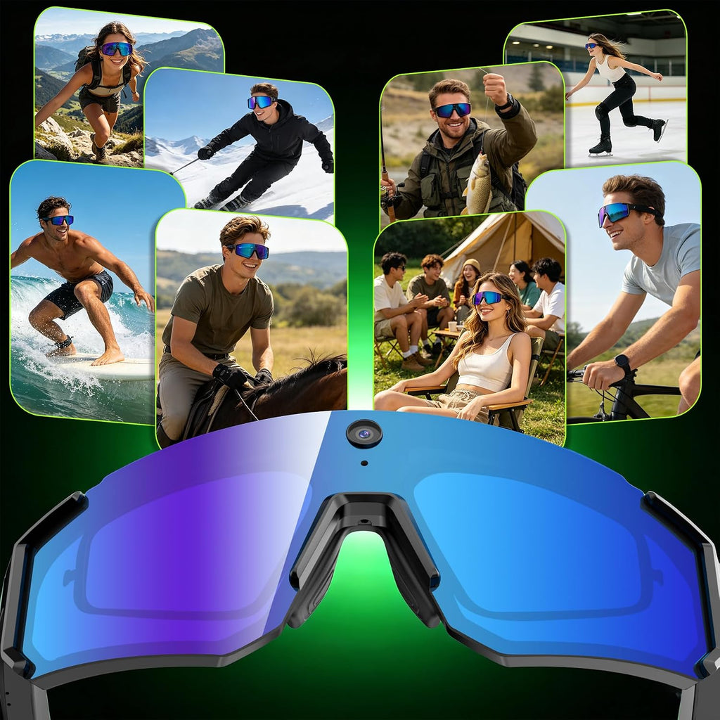 AI Smart Glasses, Voice Control Sports Sunglasses, EIS Anti-Shake, IP54 Waterproof, Real-Time Translation, Open Ear Audio Cycling Glasses for Outdoor Hiking Surfing Running