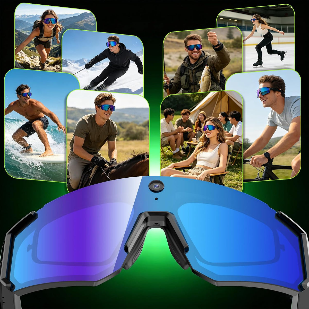 AI Smart Glasses, Voice Control Sports Sunglasses, EIS Anti-Shake, IP54 Waterproof, Real-Time Translation, Open Ear Audio Cycling Glasses for Outdoor Hiking Surfing Running