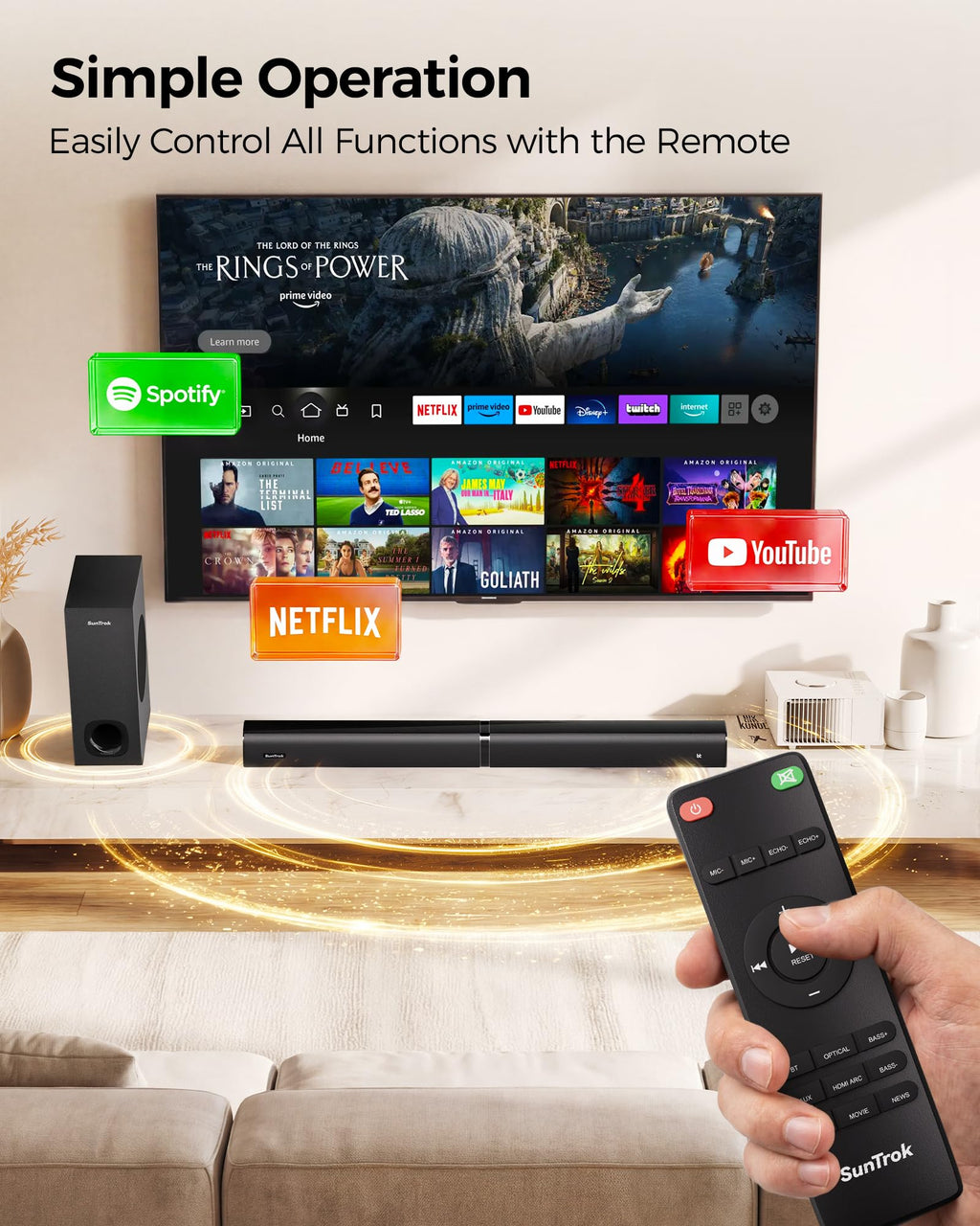 Karaoke Soundbar with Subwoofer for TV and 2 Wireless Microphones