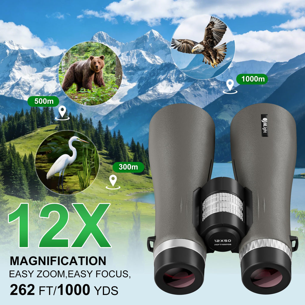 MLight 10-30X50 Zoom Binoculars for Adults, High Powered Military Binoculars for Bird Watching, Hunting, Outdoor, Hiking, Concerts Large View, Waterproof, BK7 Prism, FMC Lens, Low Light Night Vision