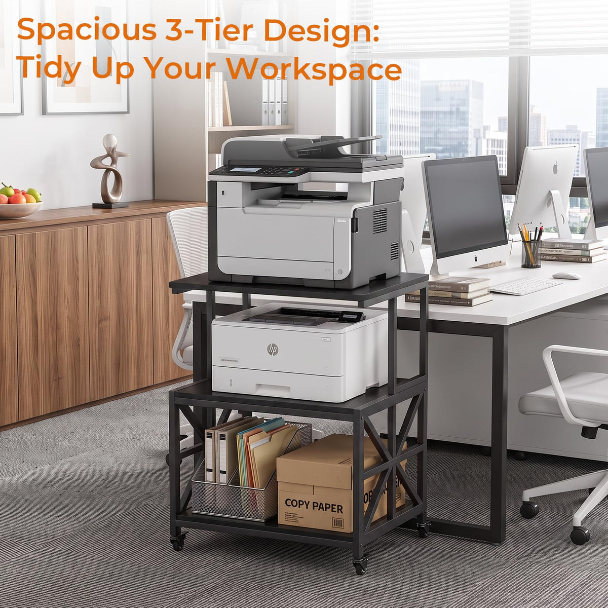 GreenForest Printer Stand with Lockable Wheels, Heavy Duty Printer Table