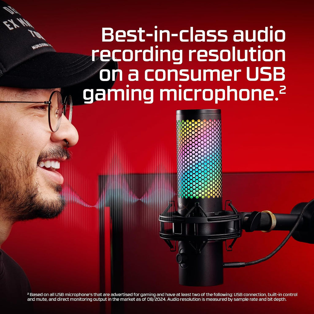 HyperX QuadCast 2 S â USB Microphone, with RGB Lighting, Streaming and Podcasting, with On-Board Controls, LED Lighting, Removable Shock Mount, PC, Mac, USB-C - Black