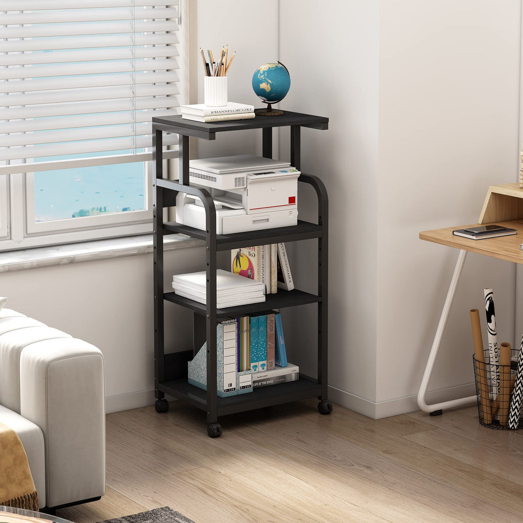 Fannova 4-Tier Printer Stand with Adjustable Storage Shelf, Large Tall Printer Table with Wheels for Home Office Small Spaces Organization, Rustic Brown