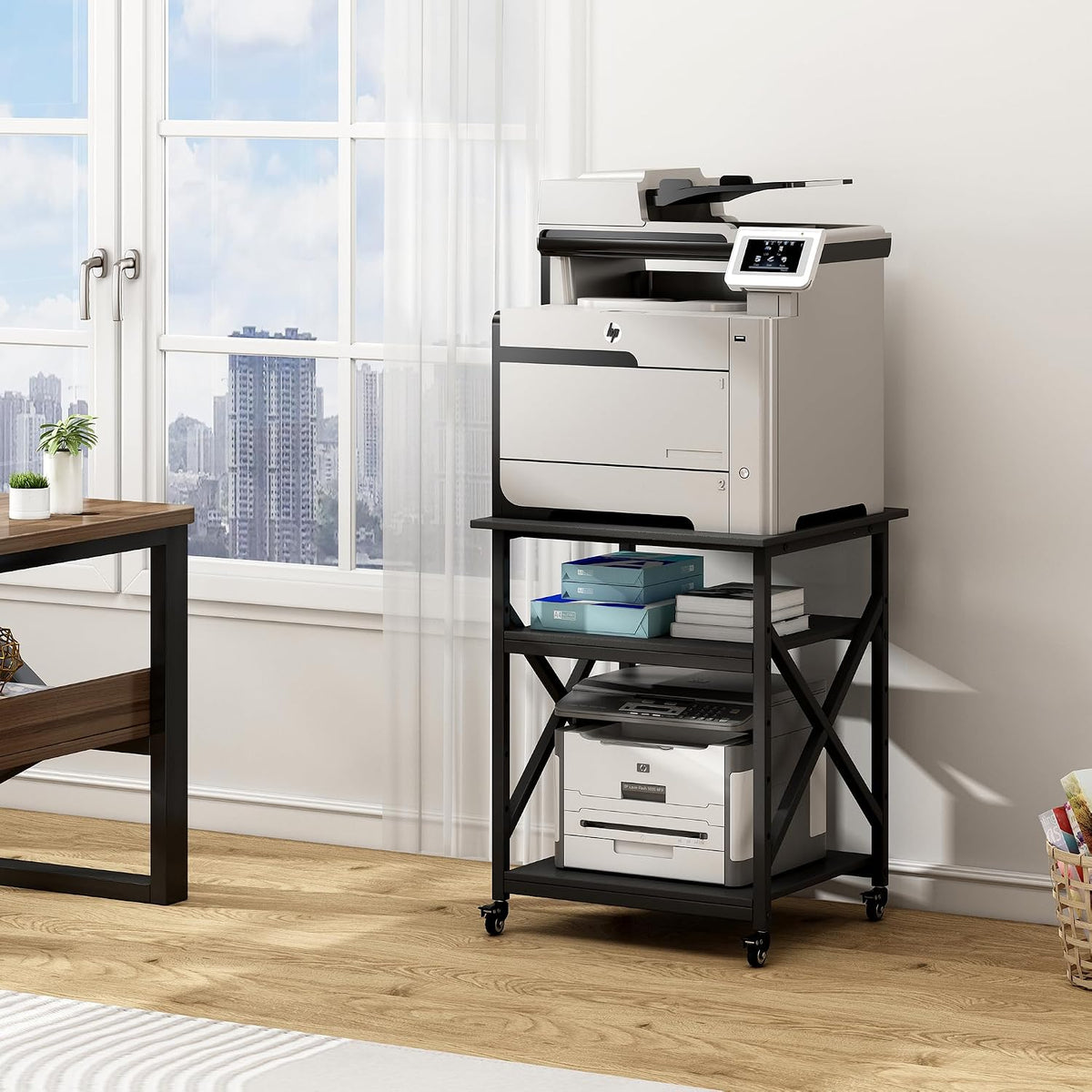 Fannova 23.6"x23.6"x30.1" Large Printer Stand with Adjustable Storage Shelf