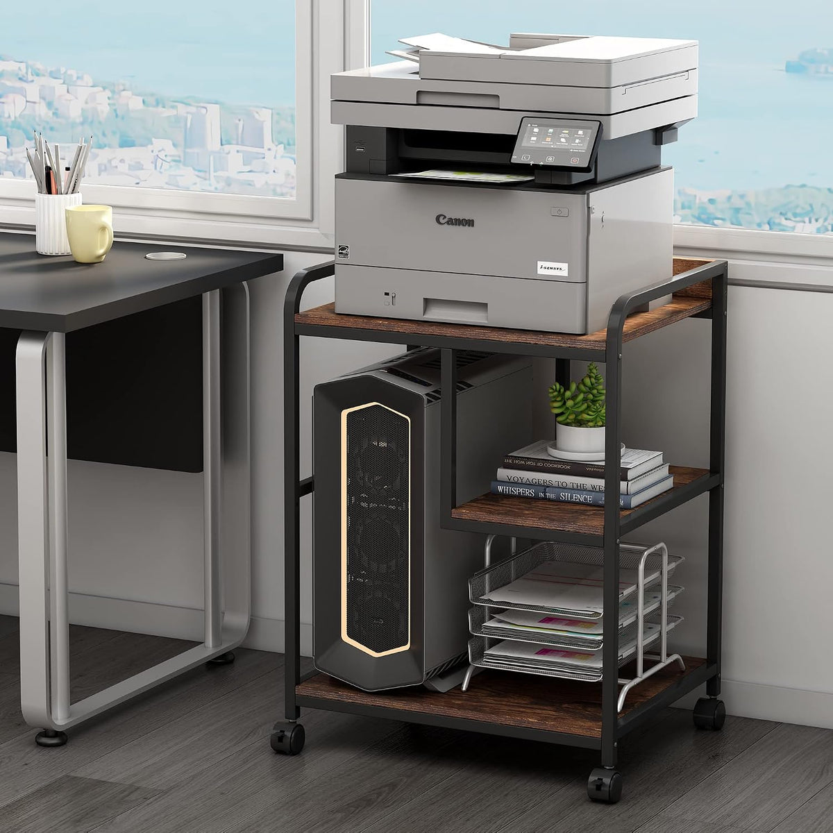 Fannova Large Printer Stand with PC Tower Shelf for Home Office Storage