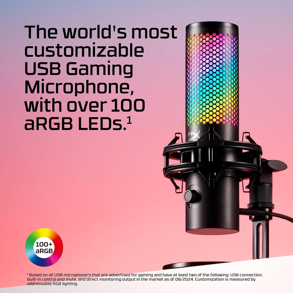 HyperX QuadCast 2 S â USB Microphone, with RGB Lighting, Streaming and Podcasting, with On-Board Controls, LED Lighting, Removable Shock Mount, PC, Mac, USB-C - Black