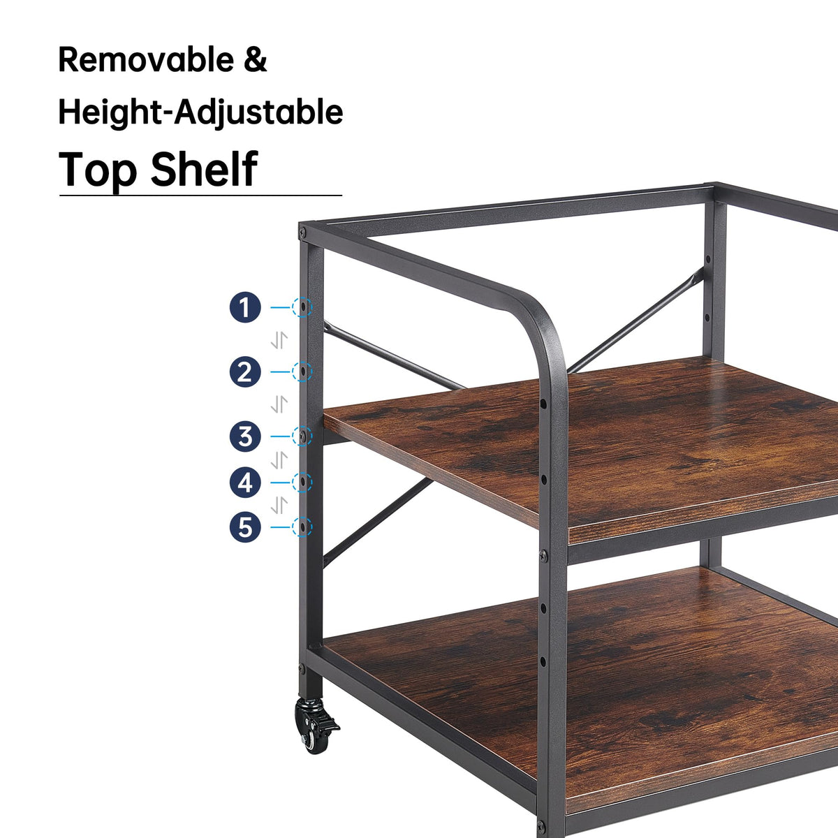 Fannova 2 Tier Under Desk Printer Stand with Storage, 20 Inches Deep Large Printer Table with Height Adjustable Shelf, Rolling Printer Cart with Wheels for Home Office - Black