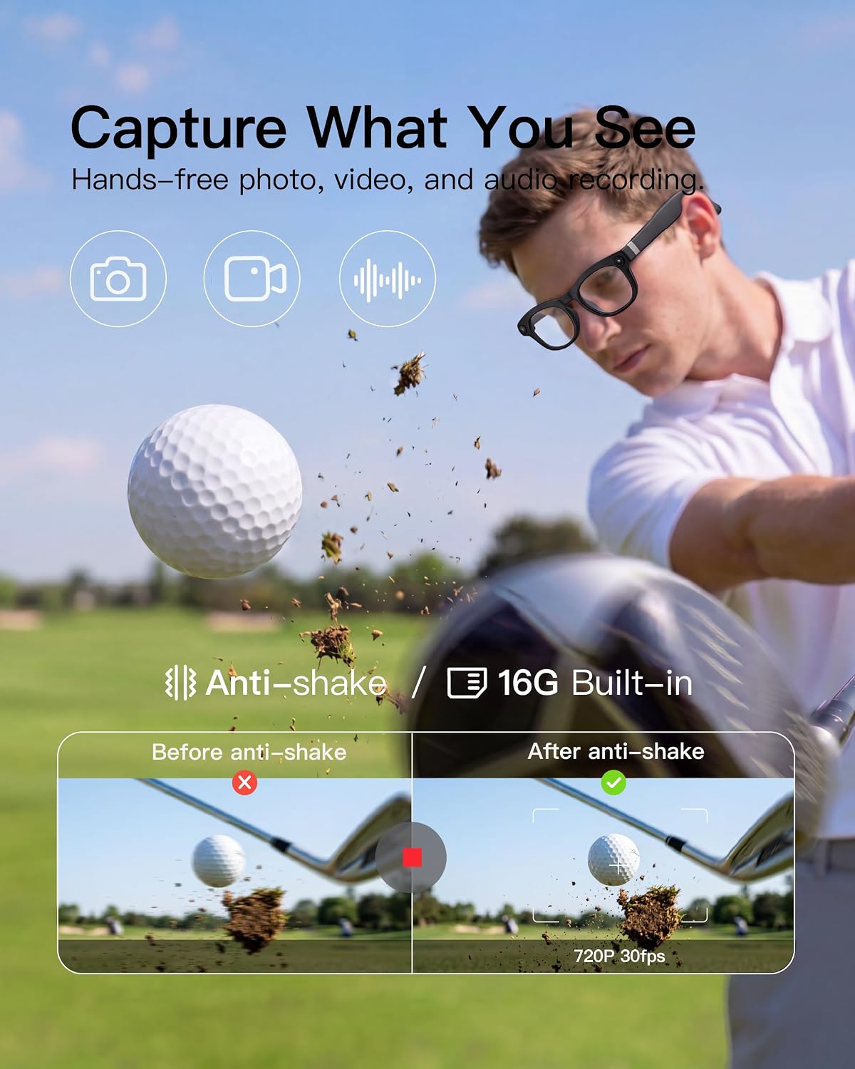 AI Smart Glasses, 8MP Camera, 16GB Storage, Real-Time Translation