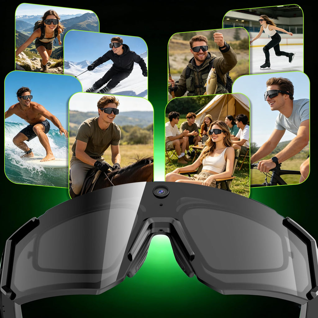 AI Smart Glasses, Voice Control Sports Sunglasses, EIS Anti-Shake, IP54 Waterproof, Real-Time Translation, Open Ear Audio Cycling Glasses for Outdoor Hiking Surfing Running