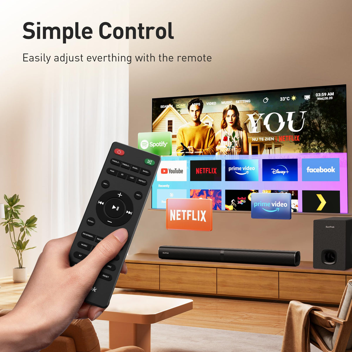 Karaoke Soundbar with Subwoofer for TV and 2 Wireless Microphones