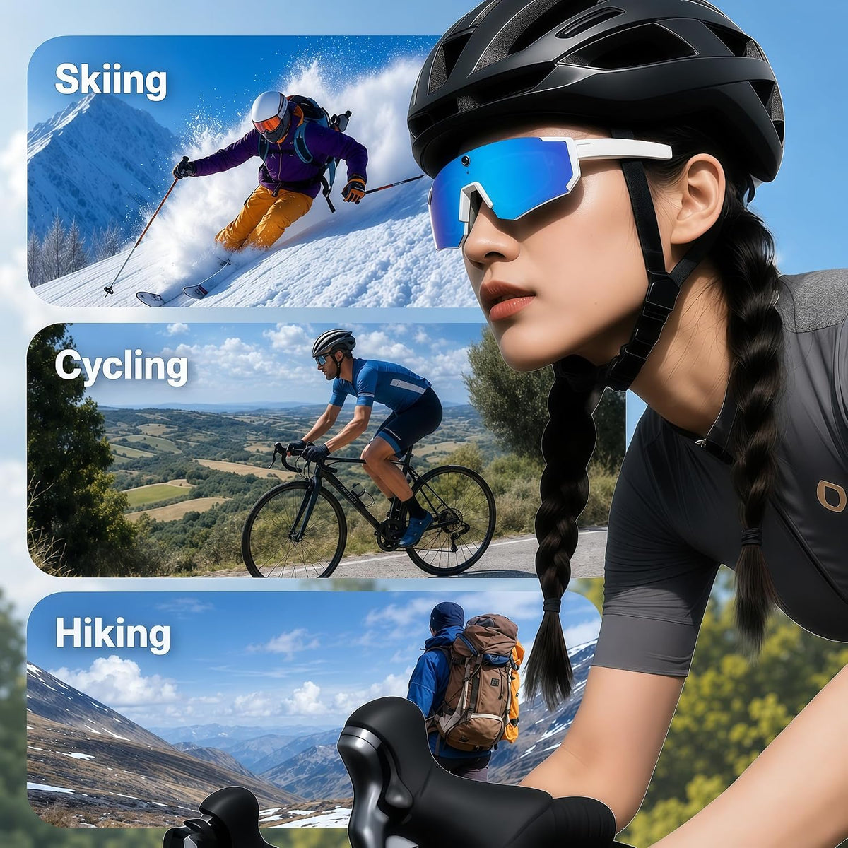 Sport AI Smart Sunglasses with 4K POV Camera (Black/Ice Blue)