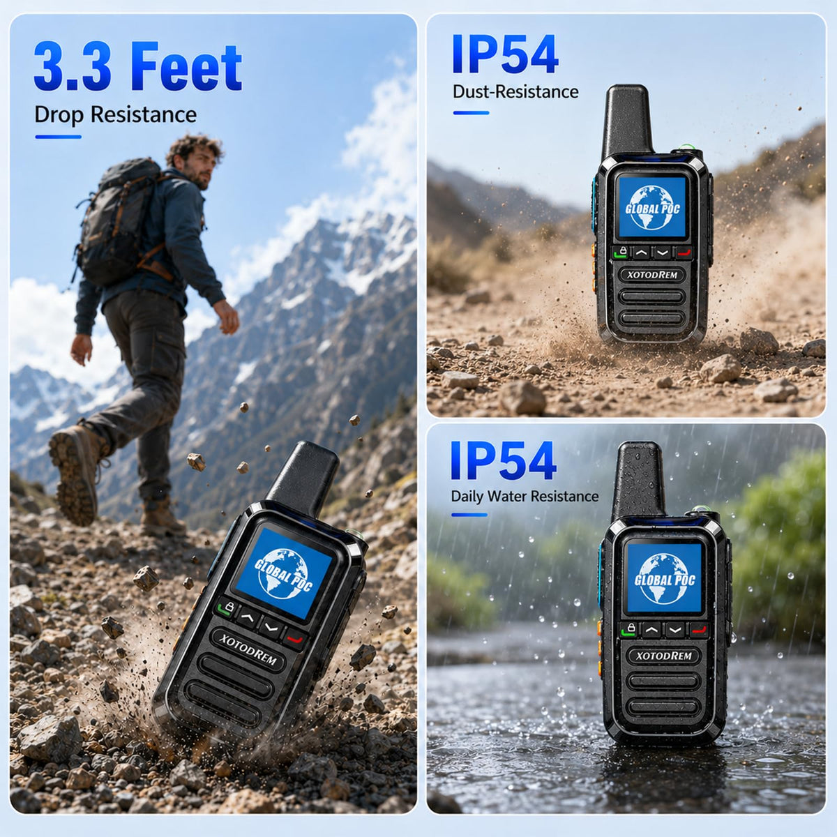 Global Lifetime Free Rapid Walkie Talkies Unlimited Range 4G LTE PoC(Push-to-Talk Over Cellular) Radios Nationwide PTT Long Distance for Family, Logistics, Company 2pcs with sim Card