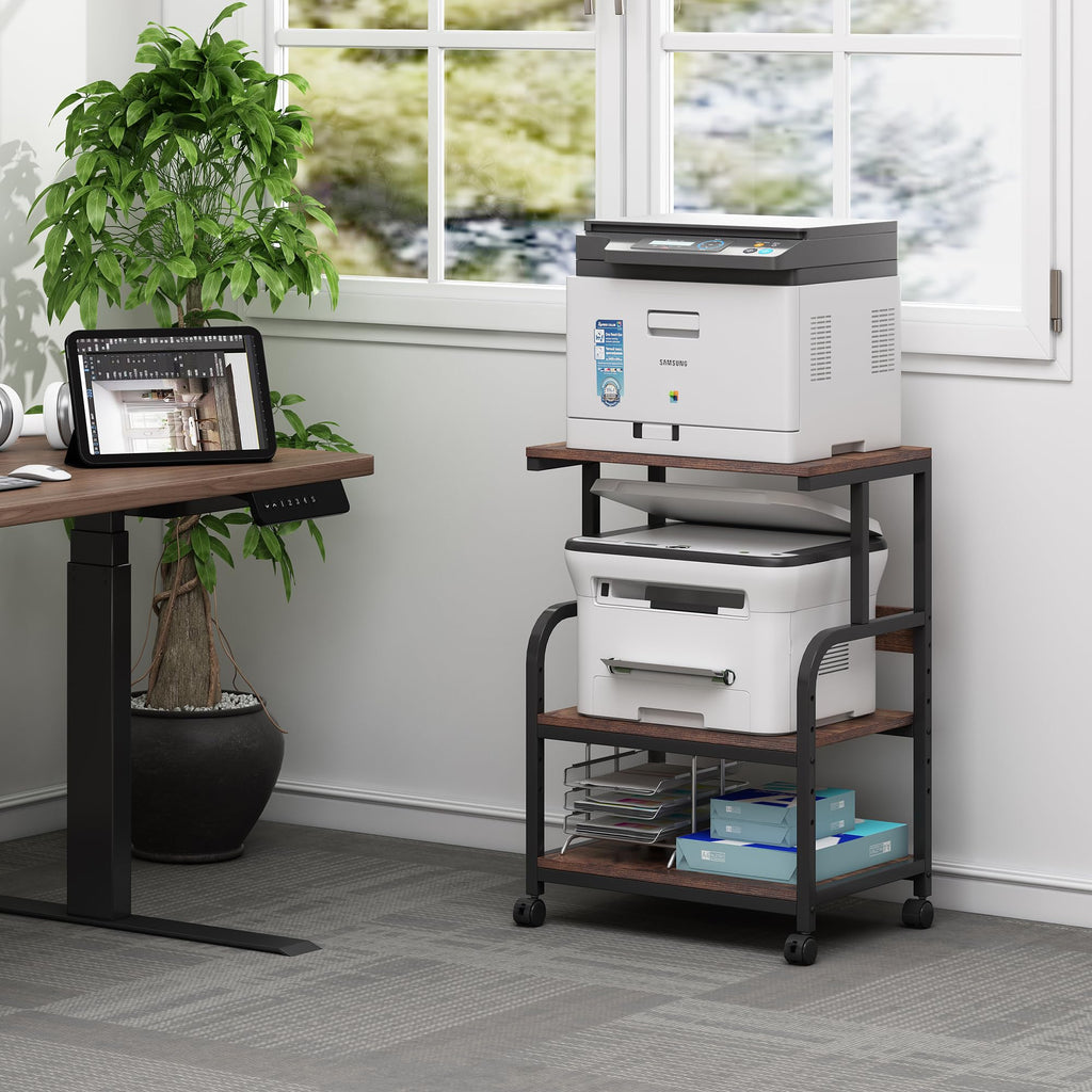 Fannova 3 Tier Gray Printer Stand with Height Adjustable Storage Shelf