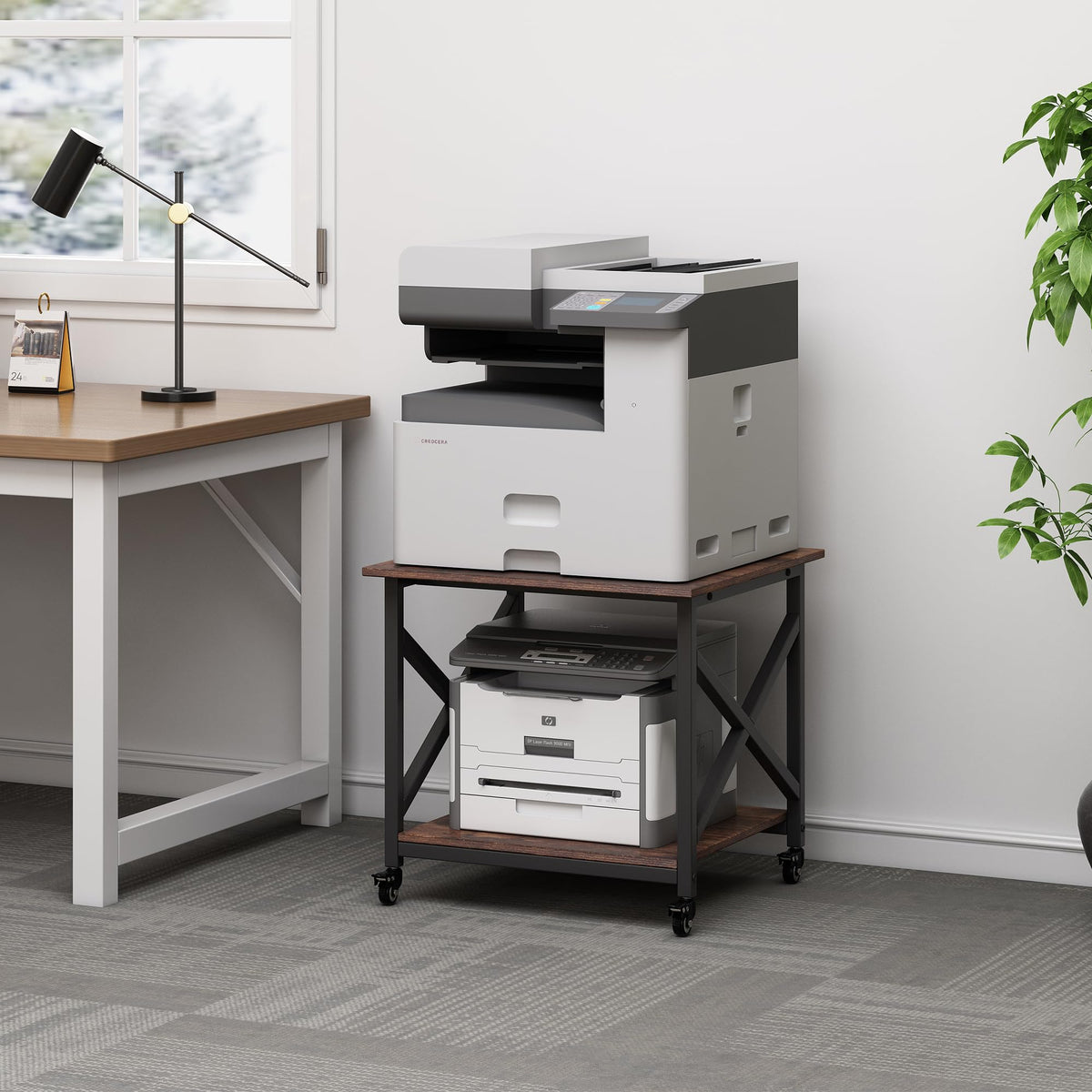 Fannova 2 Tier Large Printer Stand 23.6"x23.6"x22.6" with Storage Shelf