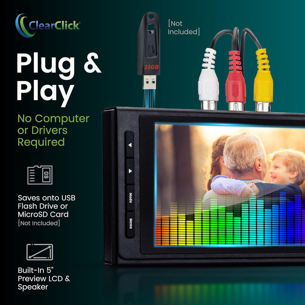 ClearClick Video to Digital Converter 3.0 (Third Generation) - Record Video & Audio from VCR's, VHS, AV, RCA, Hi8, Camcorder, DVD, Turntables, Cassette Tapes [Requires Working VCR/Camcorder & Tapes]