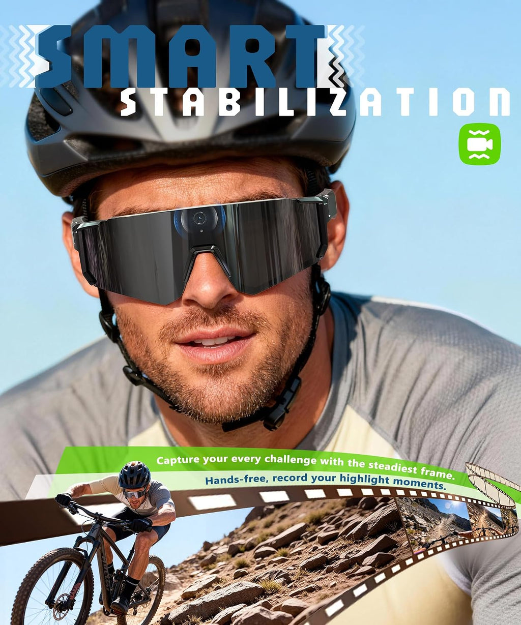 AI Ultra Pro Smart Glasses: 4K Wearable Camera with 6-Axis EIS Stabilization, ChatGPT-4o Voice Assistant, IP66 Waterproof Sport Sunglasses, Dual-Mic ENC Noise Cancelling Obsidian Gray