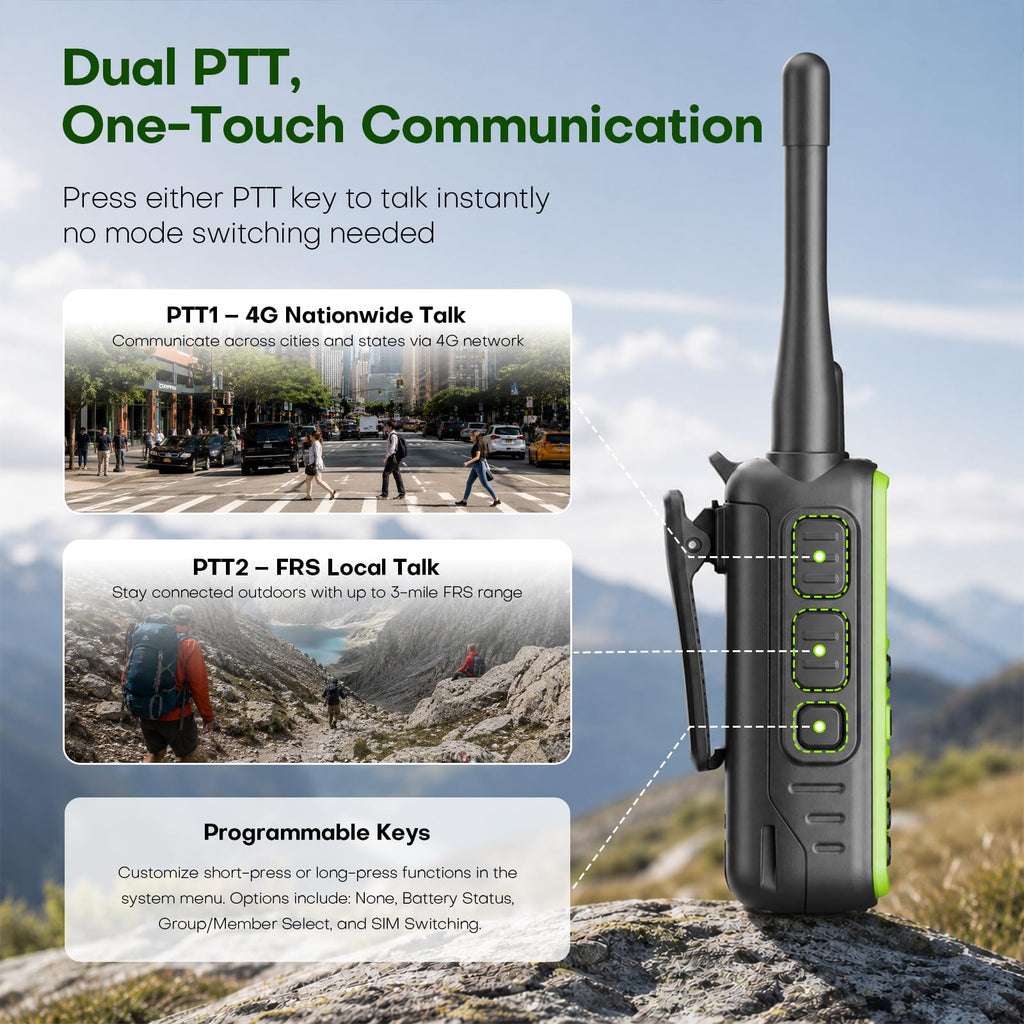 PoC+FRS Dual Mode 4G LTE Long Range Walkie Talkies, Blackï¼2-Pack