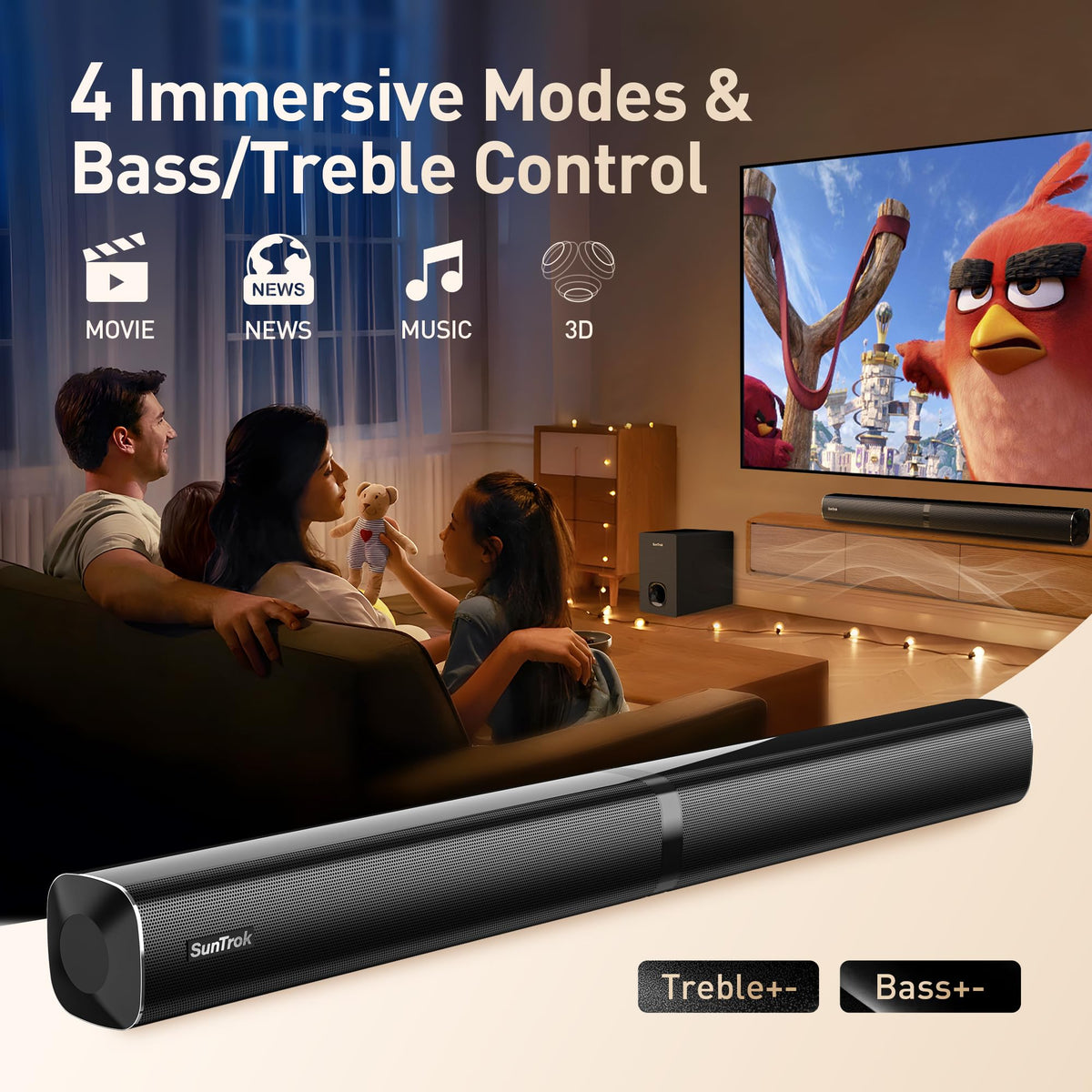 Karaoke Soundbar with Subwoofer for TV and 2 Wireless Microphones
