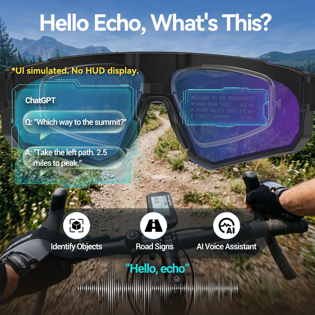 AI Smart Glasses with Camera, ChatGPT & AI Object Recognition, 1200P Video with 6-Axis EIS, Polarized UV400 Sunglasses, Real-Time Translation, IP64 Waterproof for Cycling, Hiking & Vlogging