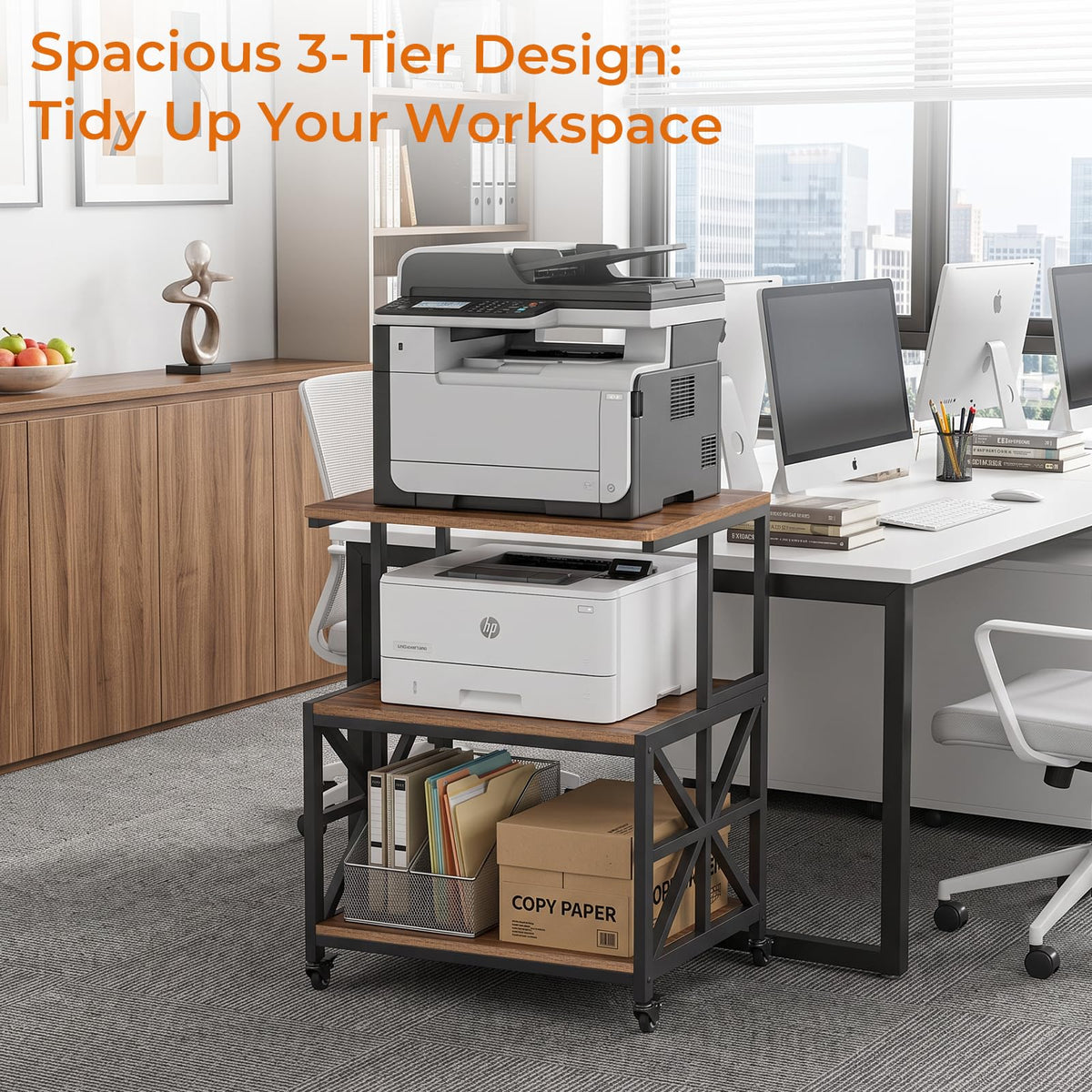 GreenForest Printer Stand with Lockable Wheels, Heavy Duty Printer Table