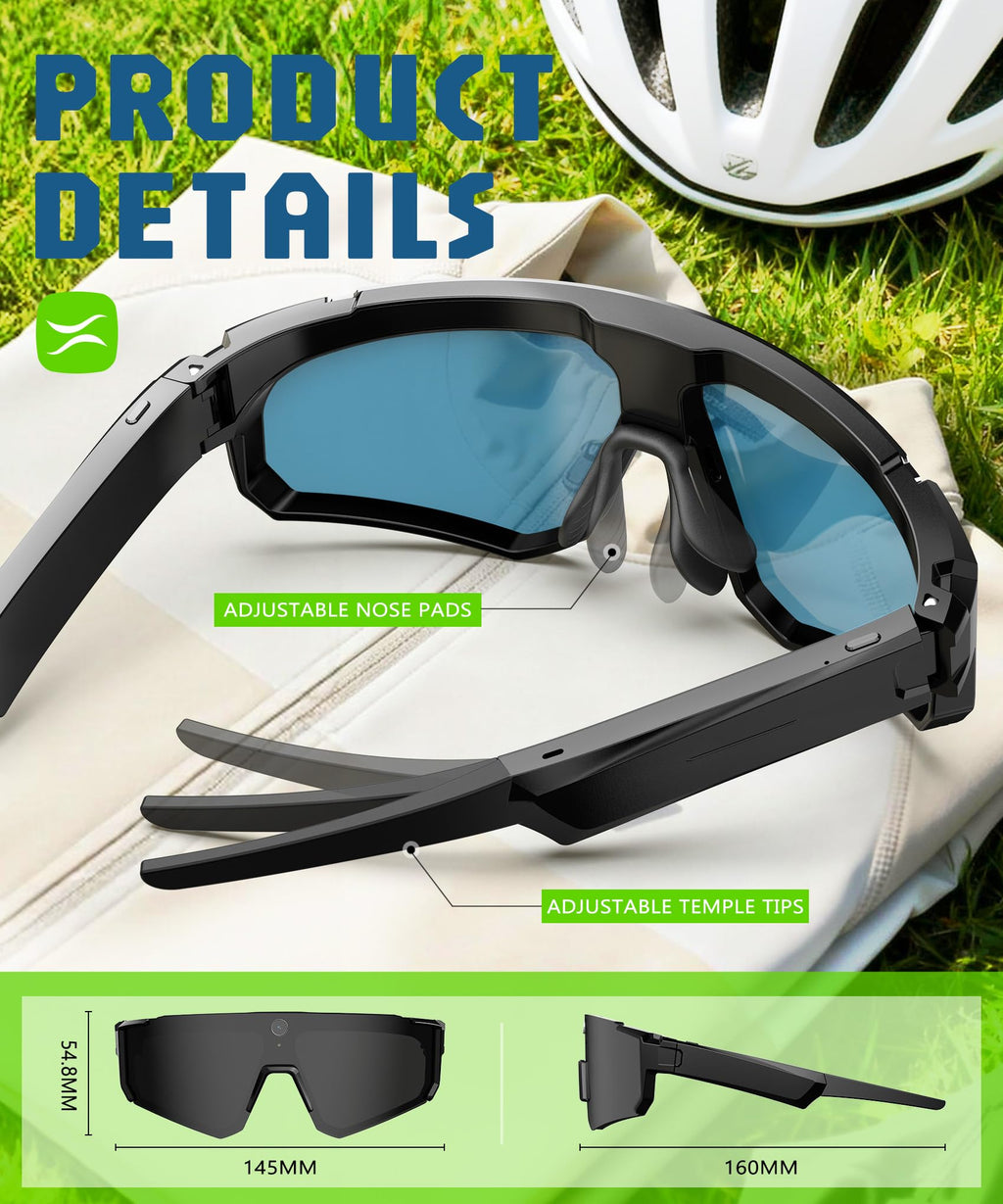 AI Ultra Pro Smart Glasses: 4K Wearable Camera with 6-Axis EIS Stabilization, ChatGPT-4o Voice Assistant, IP66 Waterproof Sport Sunglasses, Dual-Mic ENC Noise Cancelling Obsidian Gray